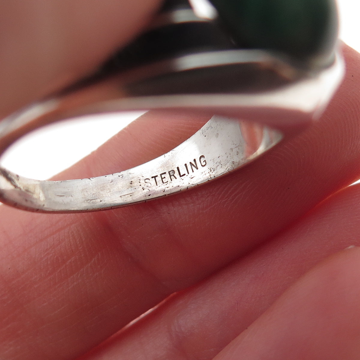 Esemco 925 Sterling Silver Vintage Real Malachite Modernist Ring Size 11