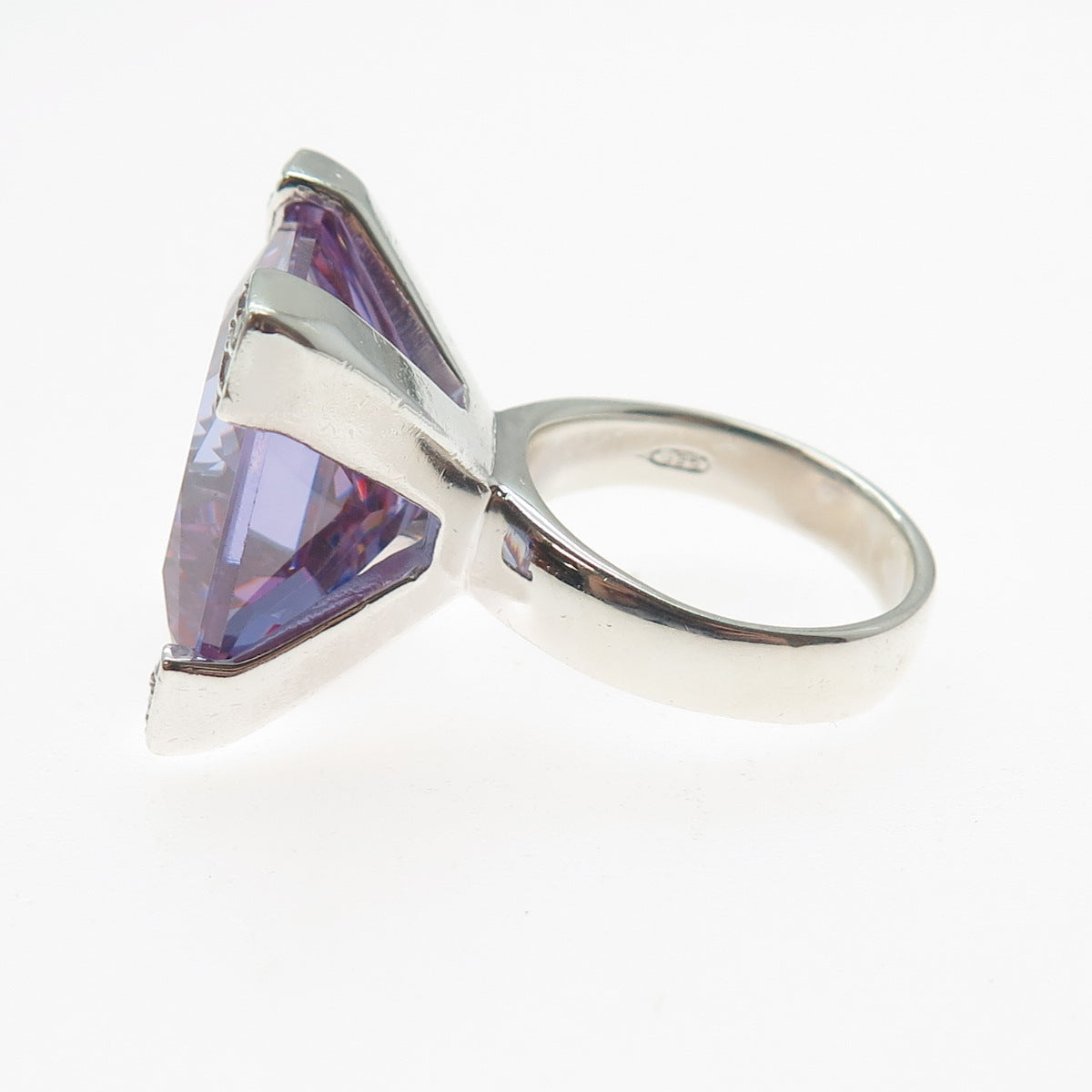925 Sterling Silver Princess-Cut Lavender & Round-Cut White C Z Ring Size 7.25