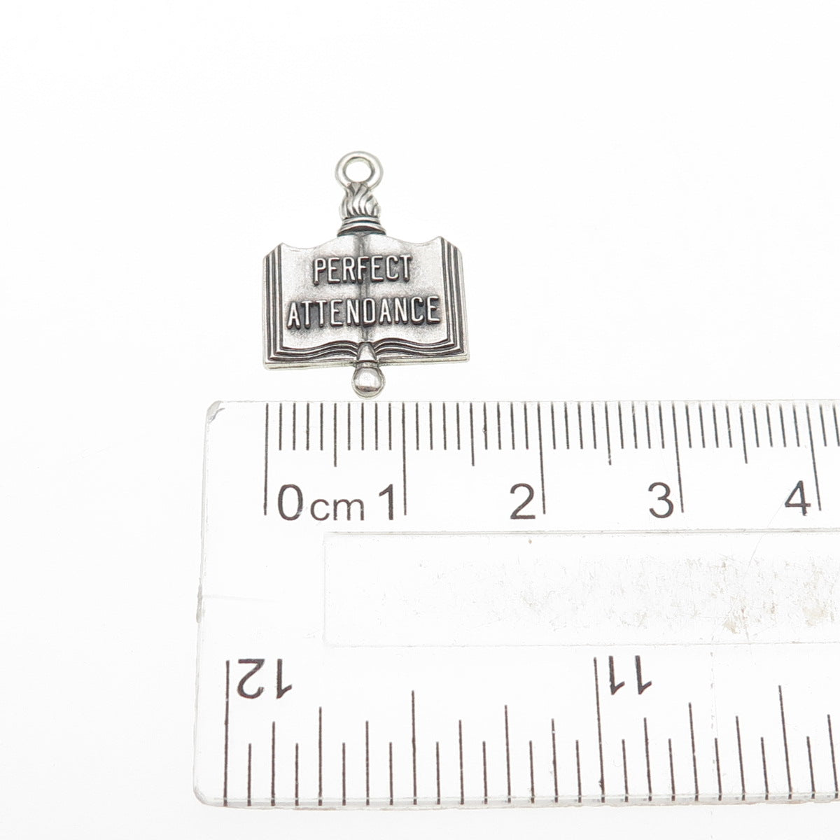 925 Sterling Silver Vintage Perfect Attendance Oxidized Mini Charm Pendant