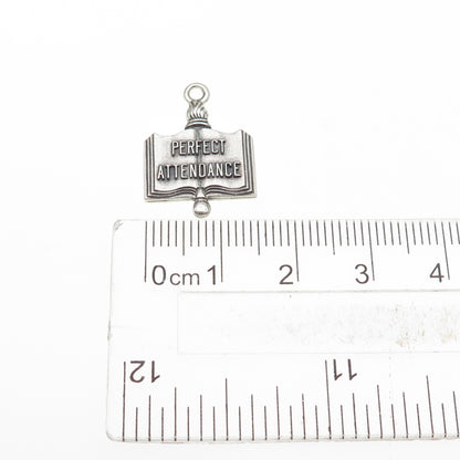 925 Sterling Silver Vintage Perfect Attendance Oxidized Mini Charm Pendant