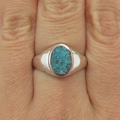 STULLER 925 Sterling Silver Vintage Real Turquoise Inlay Signet Ring Size 8.75