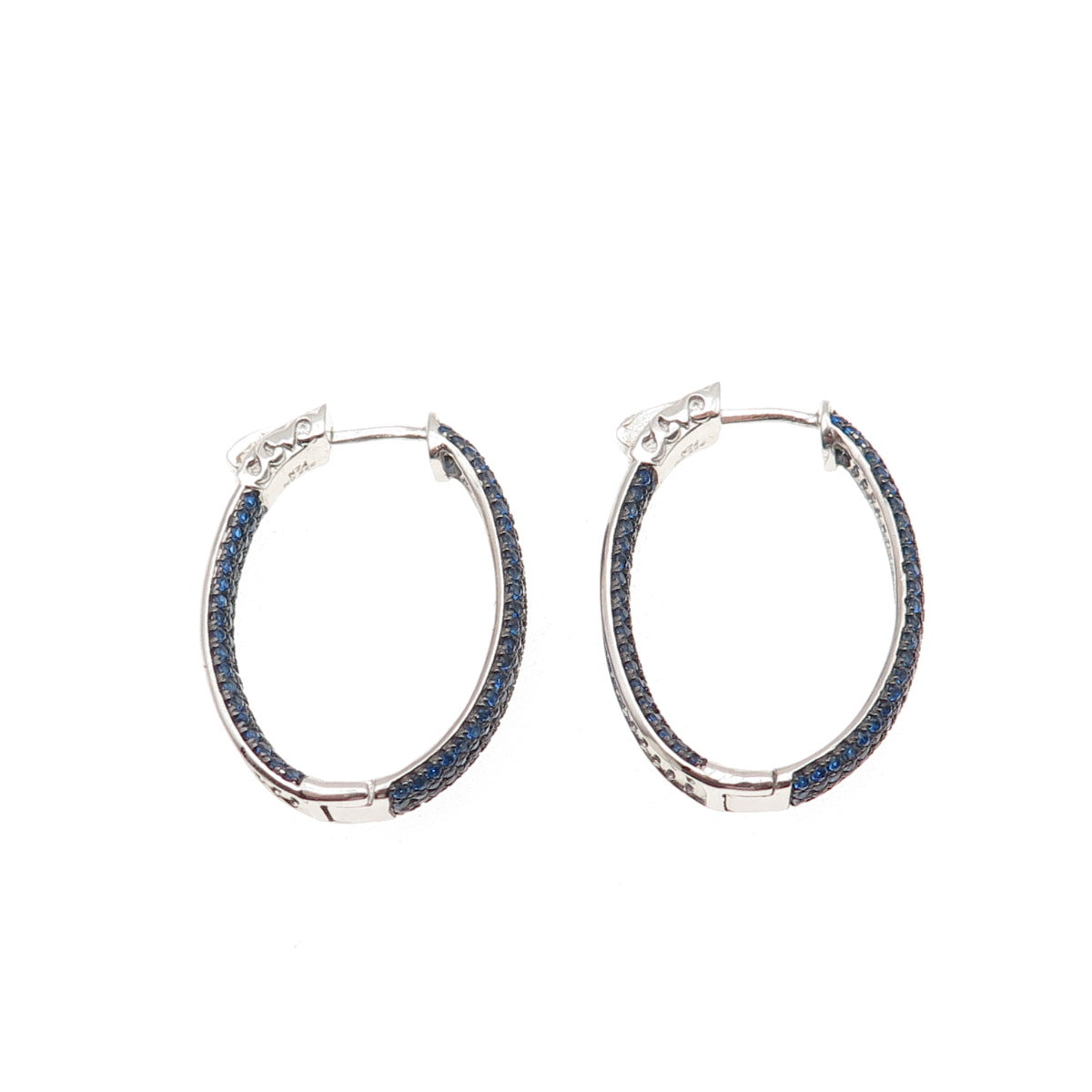 925 Sterling Silver Round-Cut Blue C Z In & Out Hoop Earrings