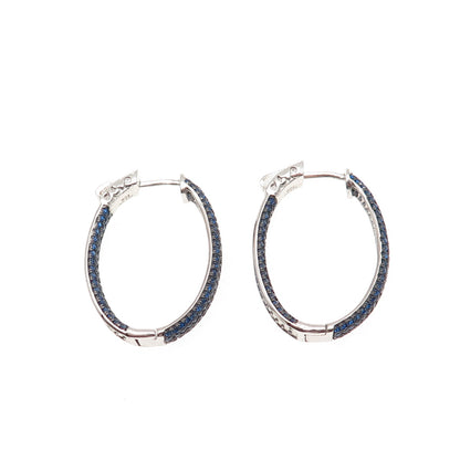 925 Sterling Silver Round-Cut Blue C Z In & Out Hoop Earrings