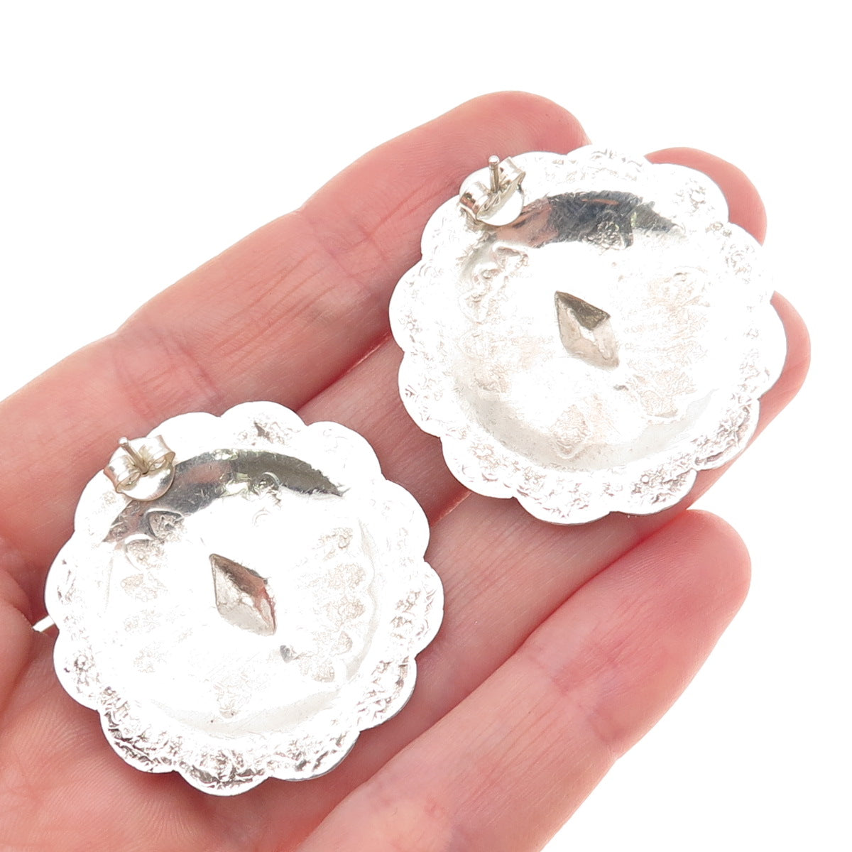 Old Pawn 925 Sterling Silver Vintage Southwestern Arrow Concho Oxidized Earrings