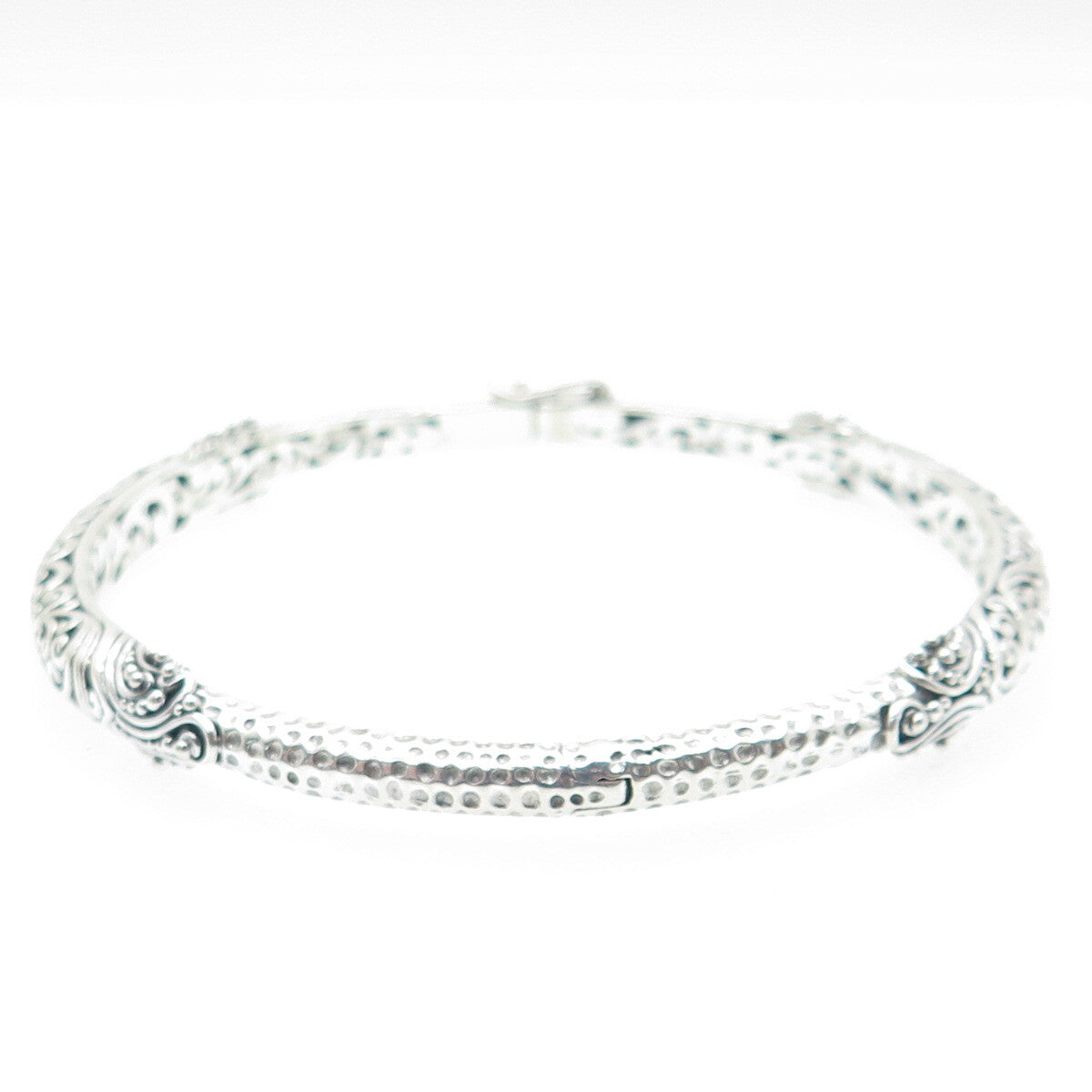 SARDA 925 Sterling Silver Vintage Ornate Hinged Bangle Bracelet 8"