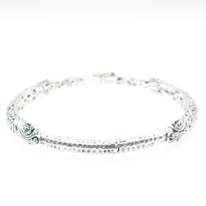 SARDA 925 Sterling Silver Vintage Ornate Hinged Bangle Bracelet 8"