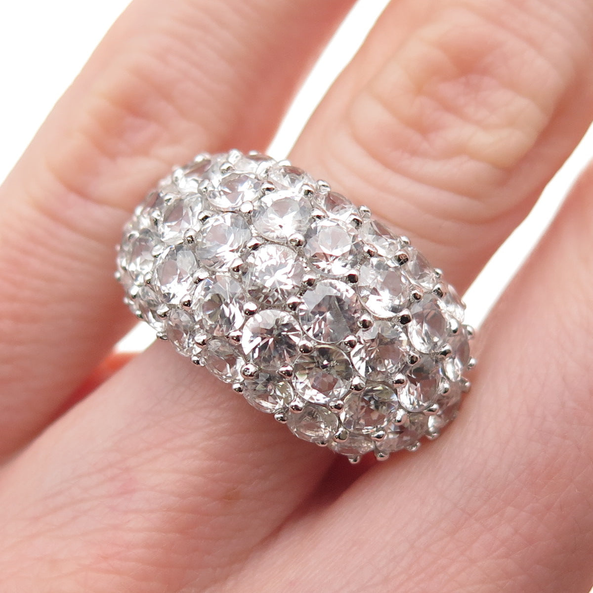 925 Sterling Silver Real Round-Cut White Topaz Dome Ring Size 5.5