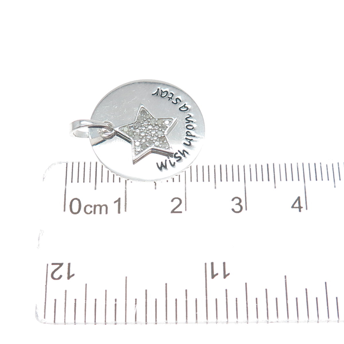 HAN 925 Sterling Silver Real Round-Cut Diamond Wish Upon A Star Charm Pendant
