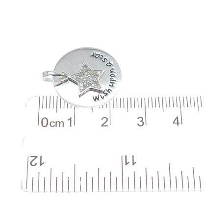 HAN 925 Sterling Silver Real Round-Cut Diamond Wish Upon A Star Charm Pendant