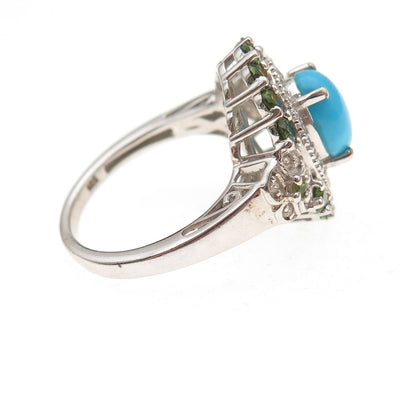 Chuck Clemency 925 Sterling Silver Real Turquoise Peridot & Topaz Ring Size 8.25