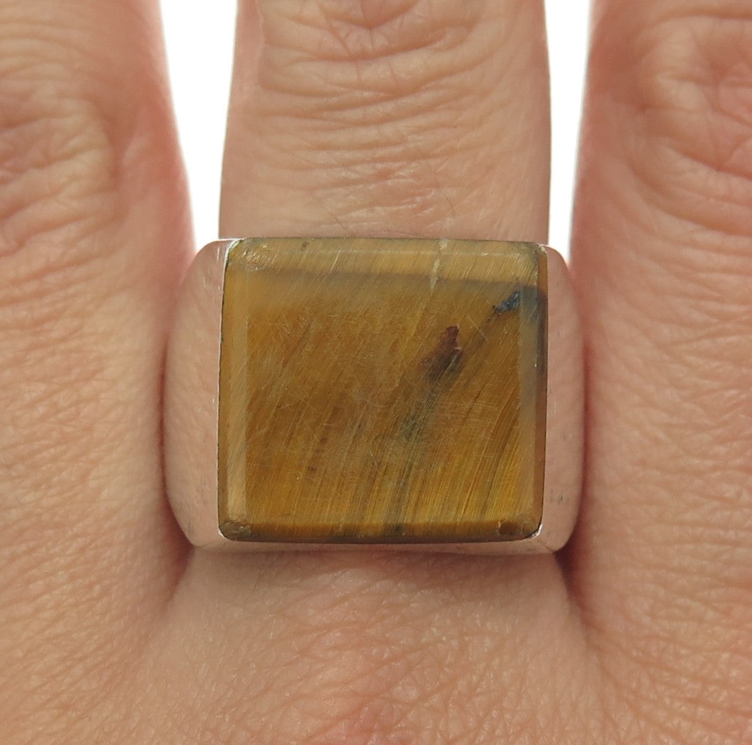 925 Sterling Silver Vintage Mexico Real Tiger Eye Gemstone Ring Size 11