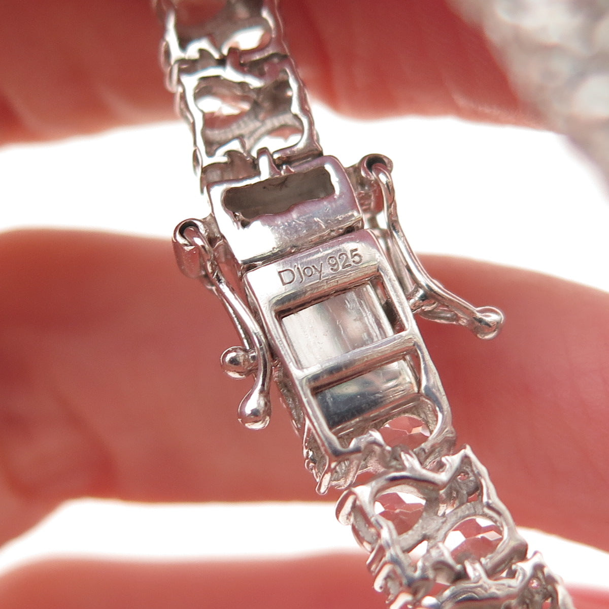 D'Joy 925 Sterling Silver Real Pear & Round-Cut White Topaz Bracelet 7.5"