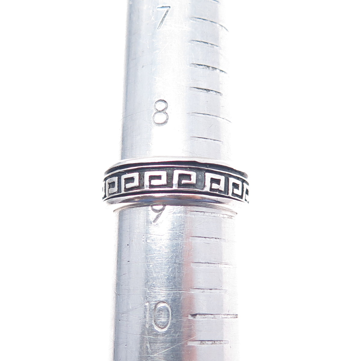 925 Sterling Silver Vintage Greek Key Rotating Band Oxidized Ring Size 9