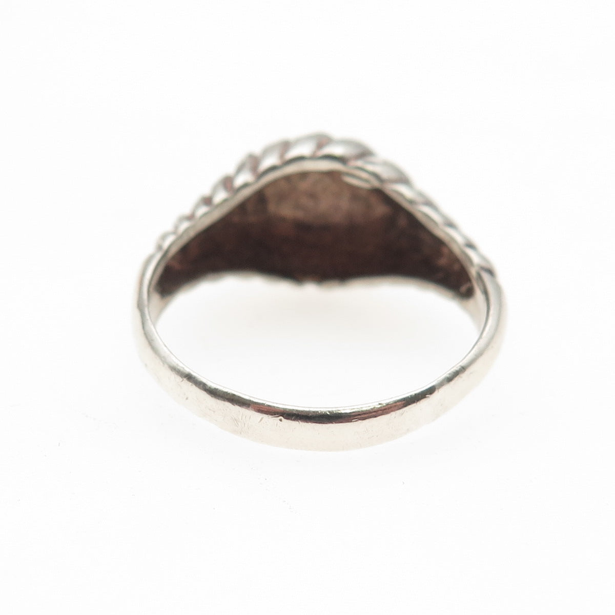 925 Sterling Silver Vintage Modernist Ribbed Dome Oxidized Ring Size 9.5