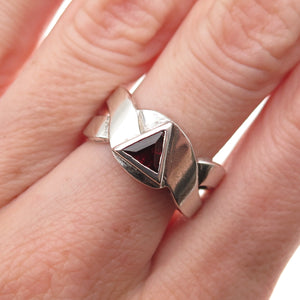 Peter Stone Sterling Silver Vintage Real Red Garnet Woven Oxidized Ring Size 7