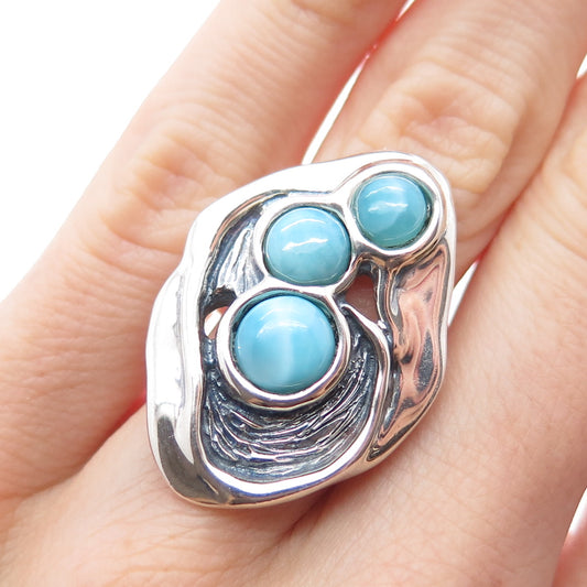 HAGIT GORALI 925 Sterling Silver Vintage Israel Larimar Modernist Ring Size 5.5