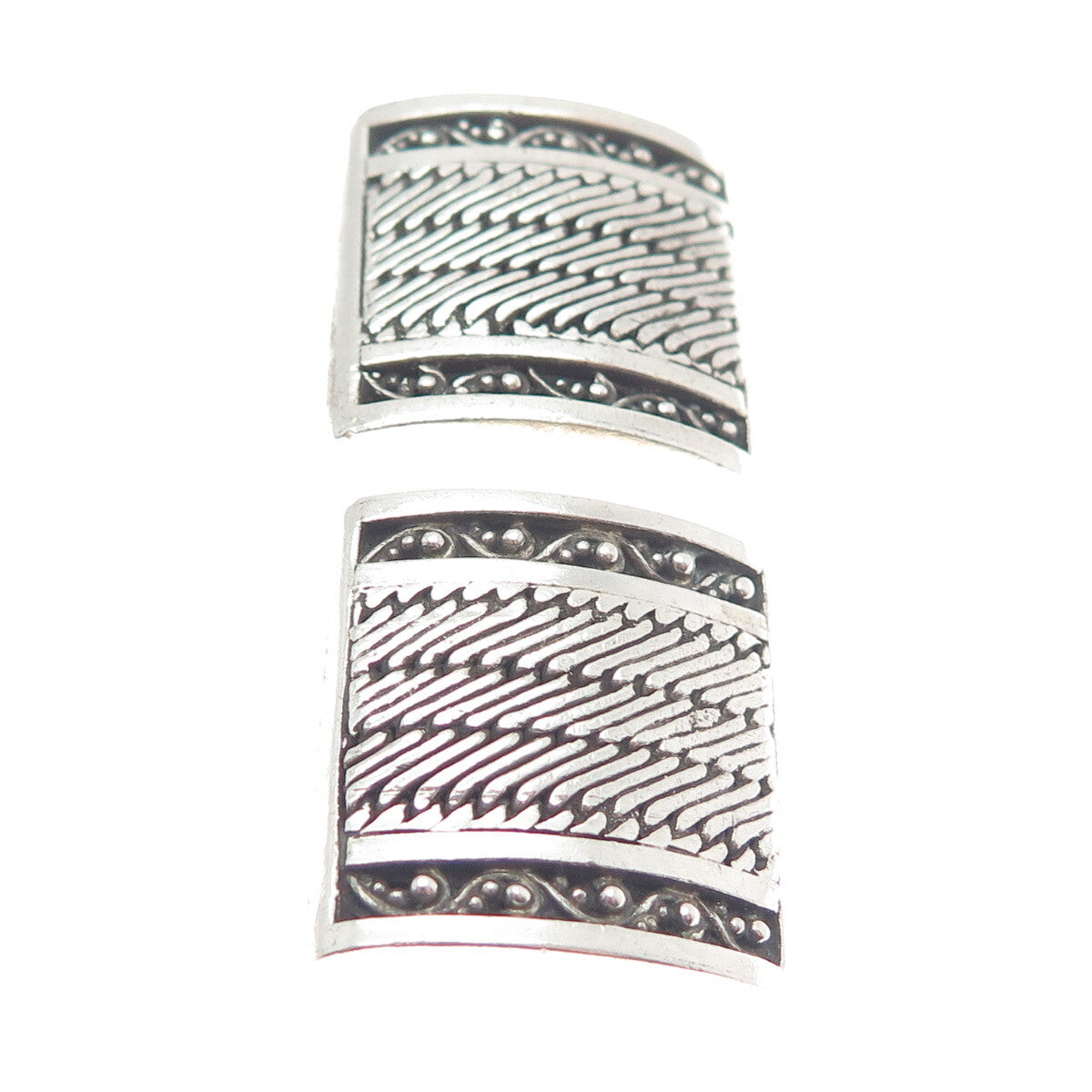 925 Sterling Silver Vintage Boho / Ethnic Square Clip On Earrings