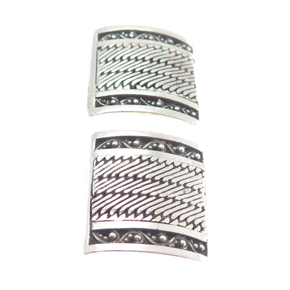 925 Sterling Silver Vintage Boho / Ethnic Square Clip On Earrings