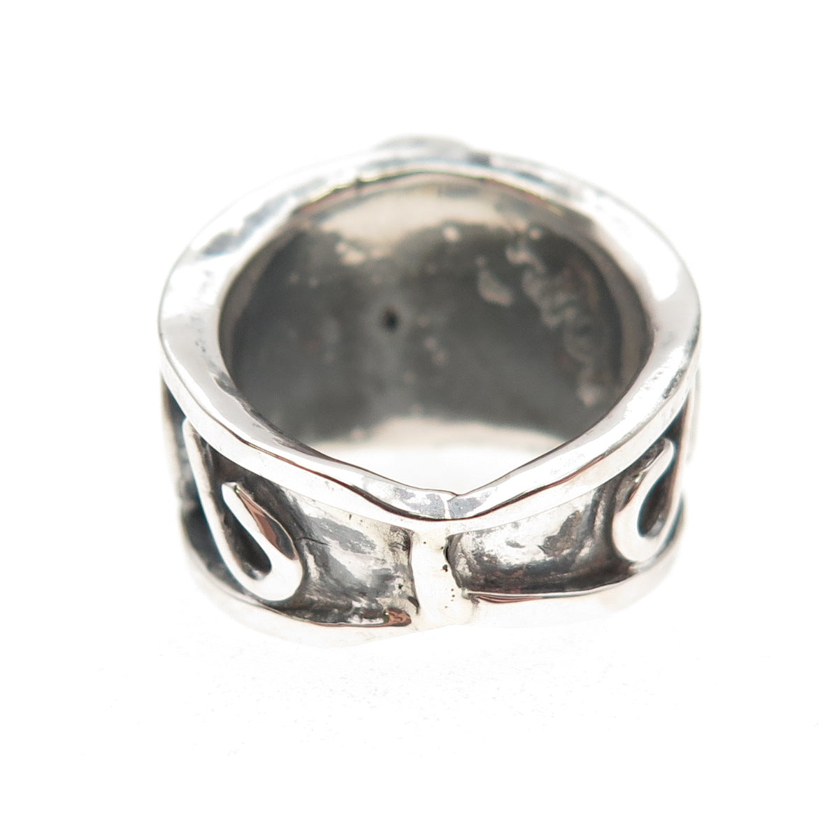 925 Sterling Silver Vintage Real Chalcedony Modernist Oxidized Ring Size 5
