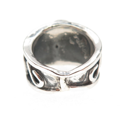 925 Sterling Silver Vintage Real Chalcedony Modernist Oxidized Ring Size 5