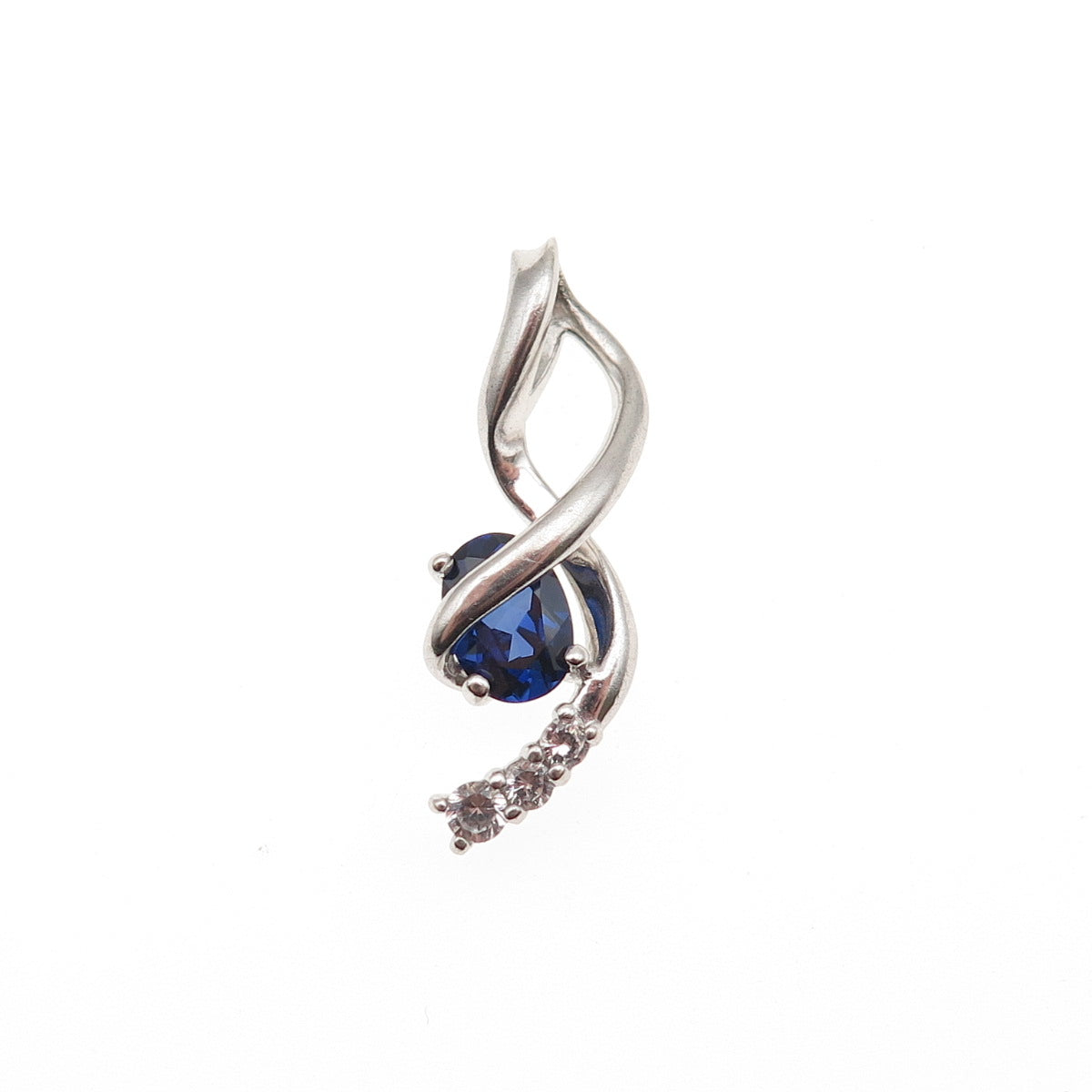 925 Sterling Silver Lab-Created Sapphire Real White Topaz Twisted Charm Pendant