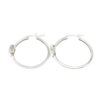 DEE BERKLEY JEWELRY 925 Sterling Princess-Cut Shaped C Z Hinged Hoop Earrings