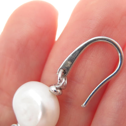 925 Sterling Silver Vintage Italy Real Baroque Pearl Tassel Dangle Earrings
