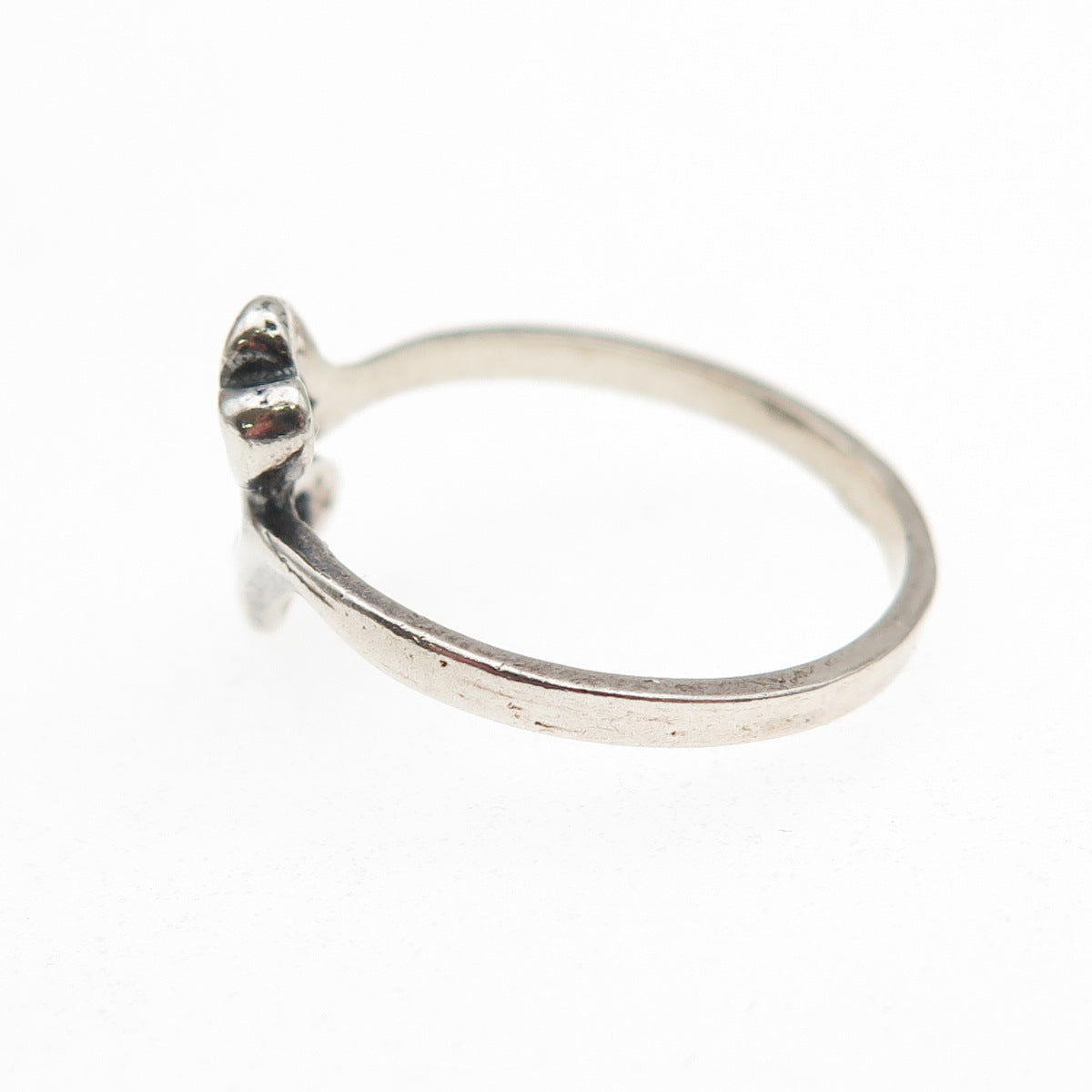 925 Sterling Silver Vintage Poland Modernist Heart Oxidized Bypass Ring Size 8