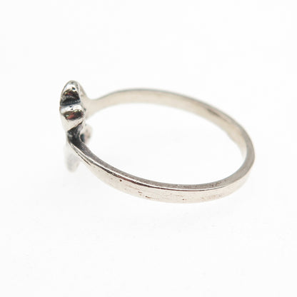 925 Sterling Silver Vintage Poland Modernist Heart Oxidized Bypass Ring Size 8