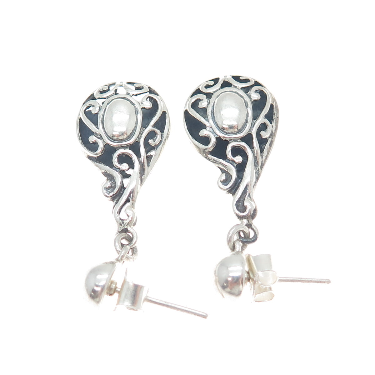 925 Sterling Silver Vintage Swirl Teardrop Dangle Earrings