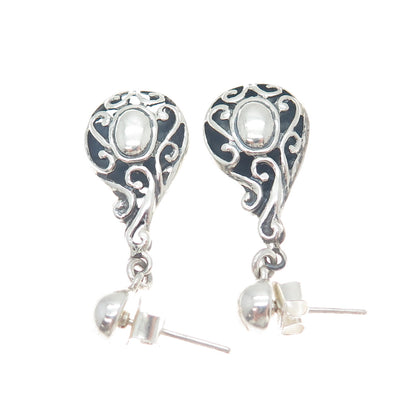 925 Sterling Silver Vintage Swirl Teardrop Dangle Earrings