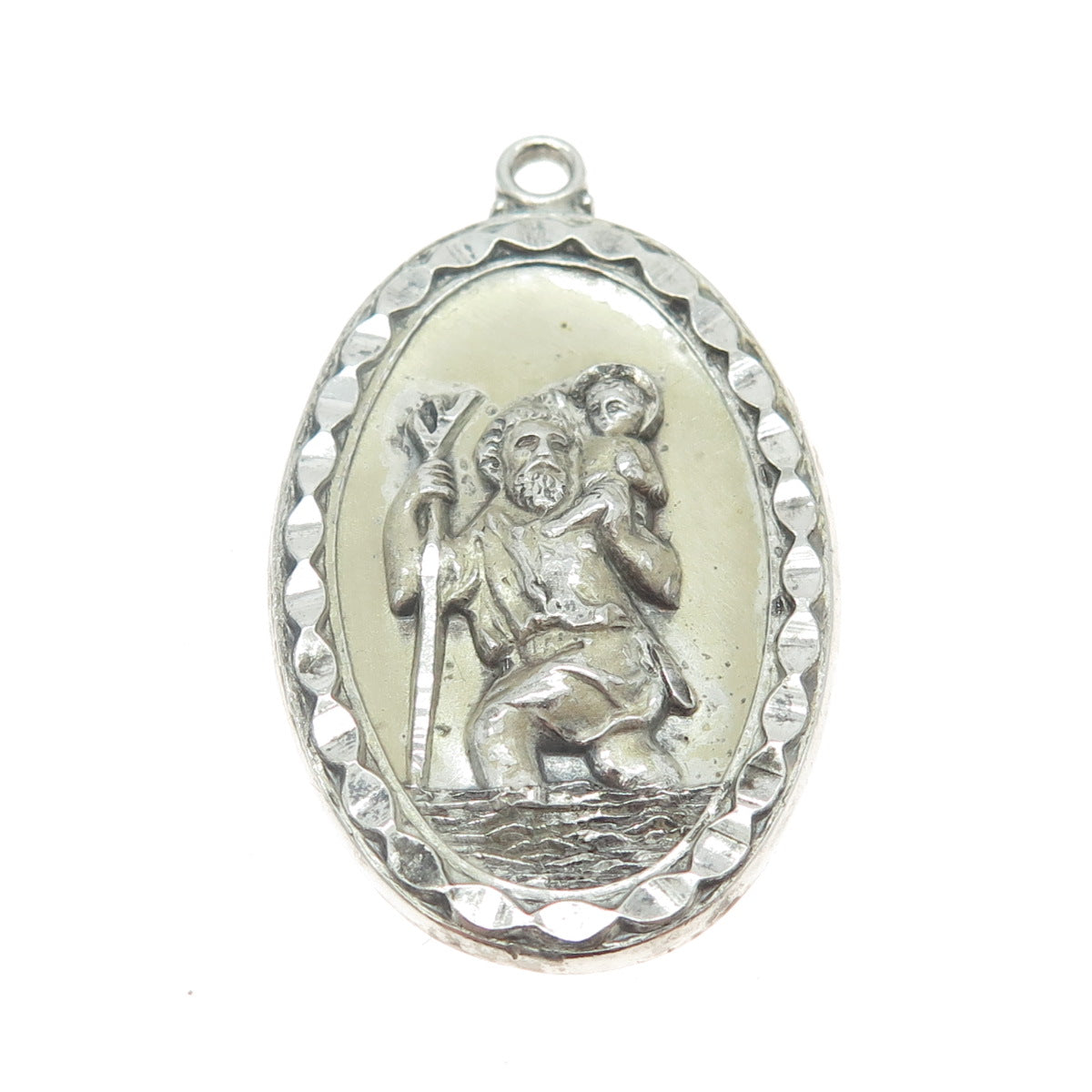 HAYWARD 925 Sterling Silver Antique Art Deco St. Christopher Religious Pendant