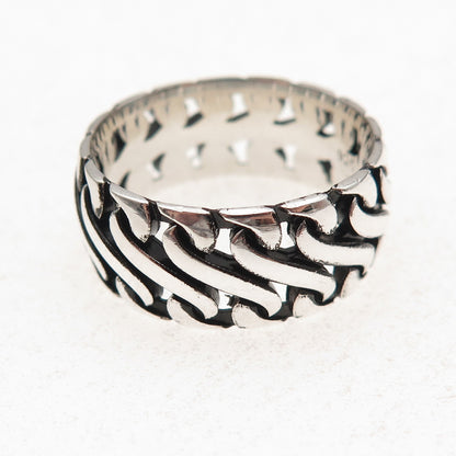 925 Sterling Silver Vintage S-Link Oxidized Wide Band Ring Size 10.25