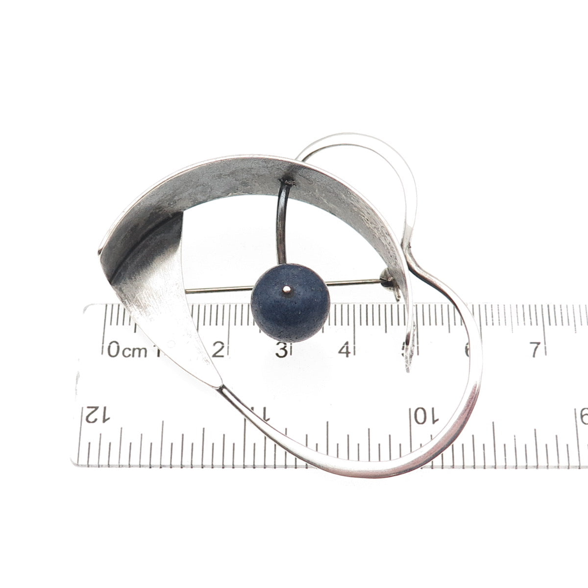 Bill Tendler Sterling Silver Vintage Real Lapis Modernist Oxidized Pin Brooch
