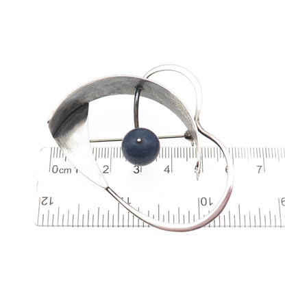 Bill Tendler Sterling Silver Vintage Real Lapis Modernist Oxidized Pin Brooch
