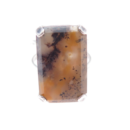 925 Sterling Silver Vintage Real Dendritic Agate Modernist Ring Size 6.5