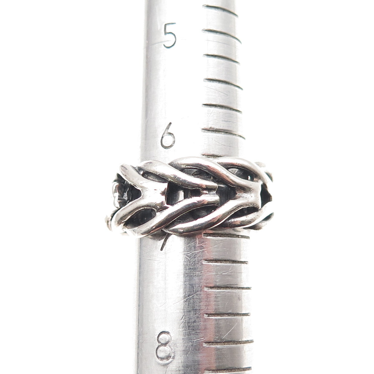 925 Sterling Silver Vintage Modernist Spine Oxidized Band Ring Size 7