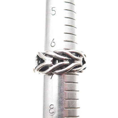 925 Sterling Silver Vintage Modernist Spine Oxidized Band Ring Size 7