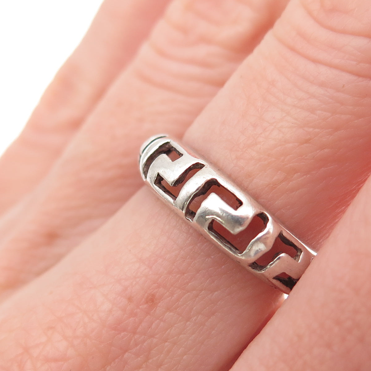 925 Sterling Silver Vintage Greek Key Oxidized Ring Size 6