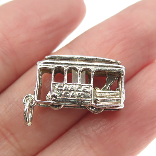 925 Sterling Silver Vintage Tram / Cable Car 3D Charm Pendant