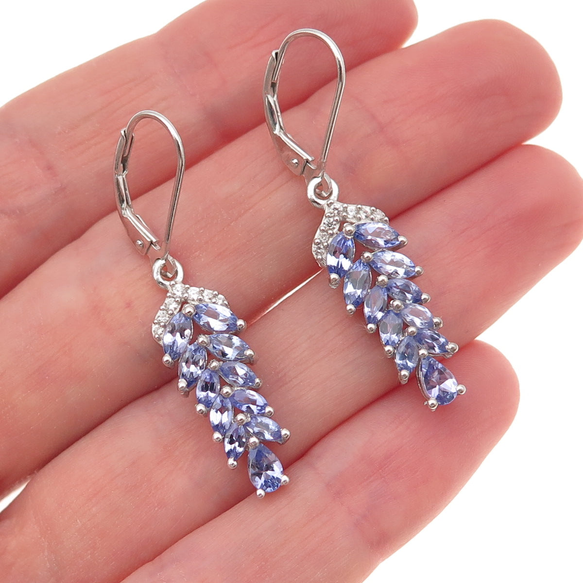 Chuck Clemency 925 Sterling Silver Real Tanzanite & White Topaz Dangle Earrings