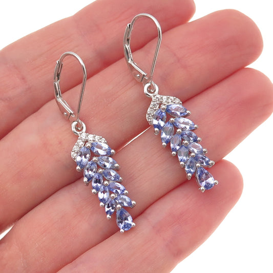 Chuck Clemency 925 Sterling Silver Real Tanzanite & White Topaz Dangle Earrings
