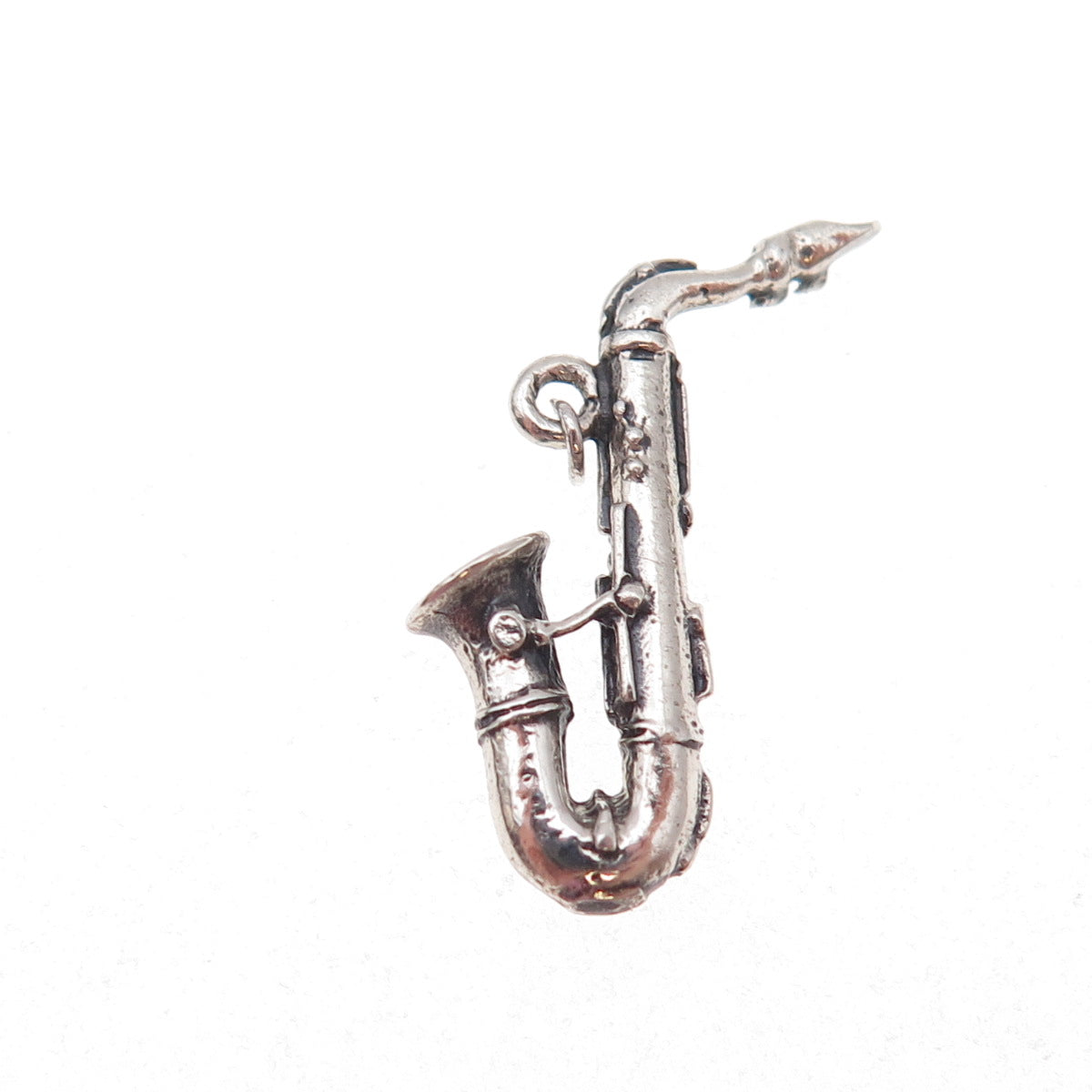 925 Sterling Silver Antique Art Deco Saxophone Oxidized 3D Charm Pendant