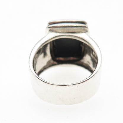 925 Sterling Silver Vintage Real Black Onyx Oxidized Ring Size 8.75