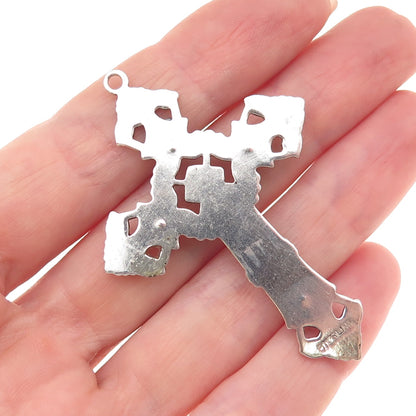 925 Sterling Silver Antique Art Deco Crucifix Cross Oxidized Charm Pendant