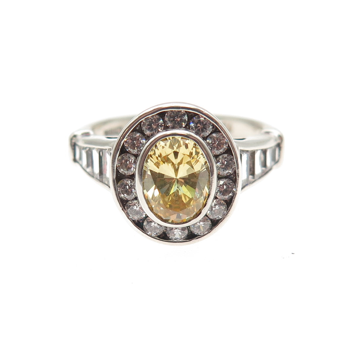 925 Sterling Silver Real Oval-Cut Citrine & C Z Ring Size 8
