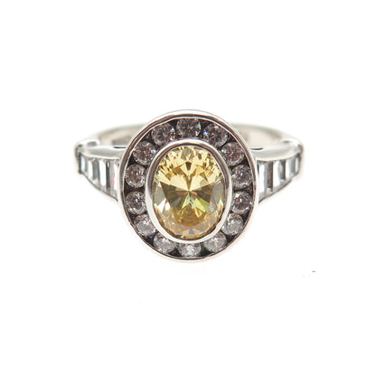 925 Sterling Silver Real Oval-Cut Citrine & C Z Ring Size 8