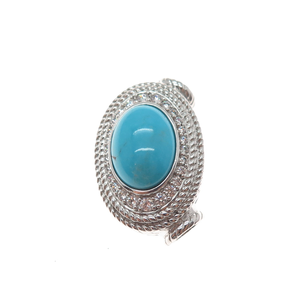 JUDITH RIPKA 925 Sterling Silver Real Tyrone Turquoise & C Z Slide Pendant