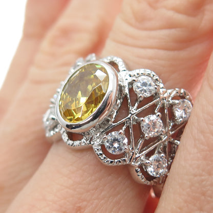 925 Sterling Silver Oval & Round-Cut Canary White C Z Ring Size 7.75
