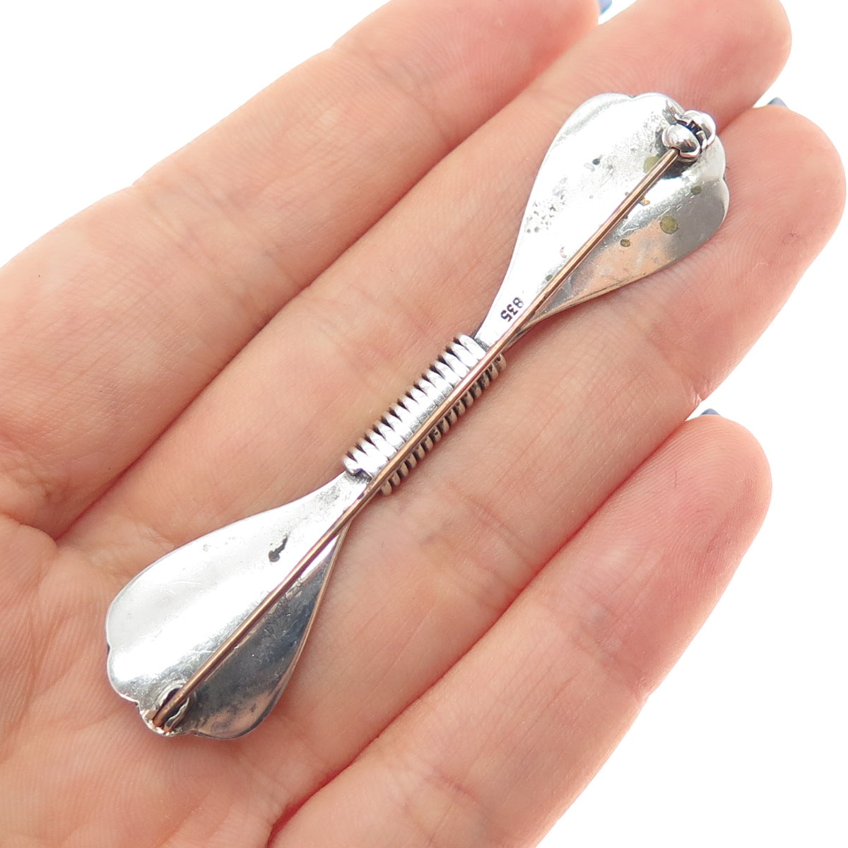 835 Silver Vintage European Modernist Floral Bow Oxidized Pin Brooch